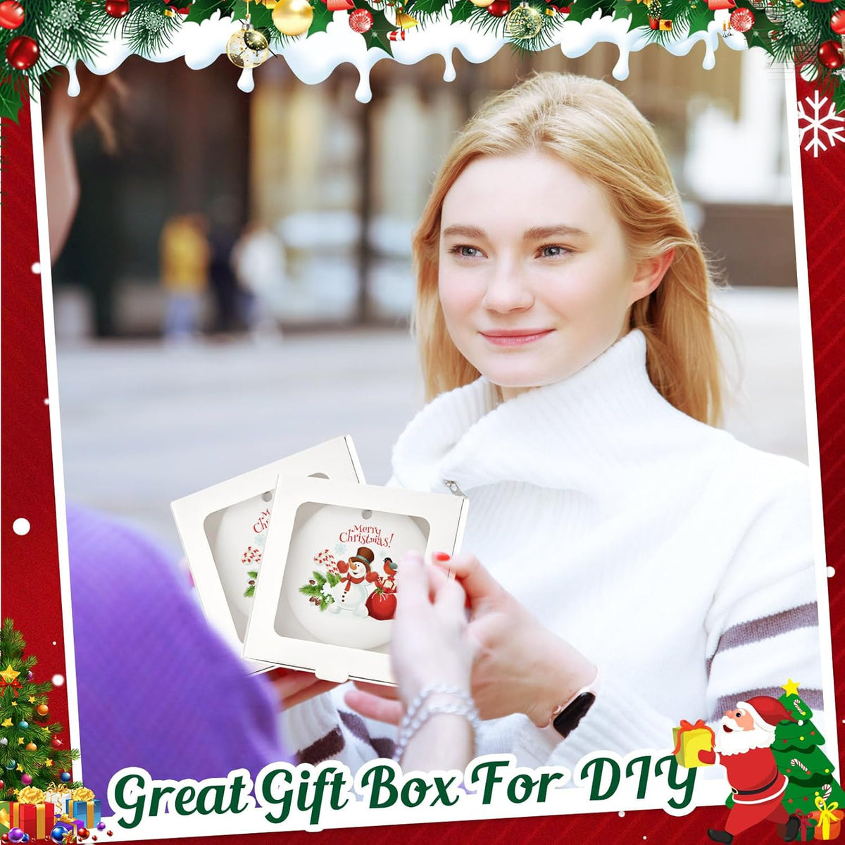50 Pcs Sublimation Ornament Blanks Box 3.6"x3.6"x0.7" Christmas Ornaments Holder Ceramic Discs