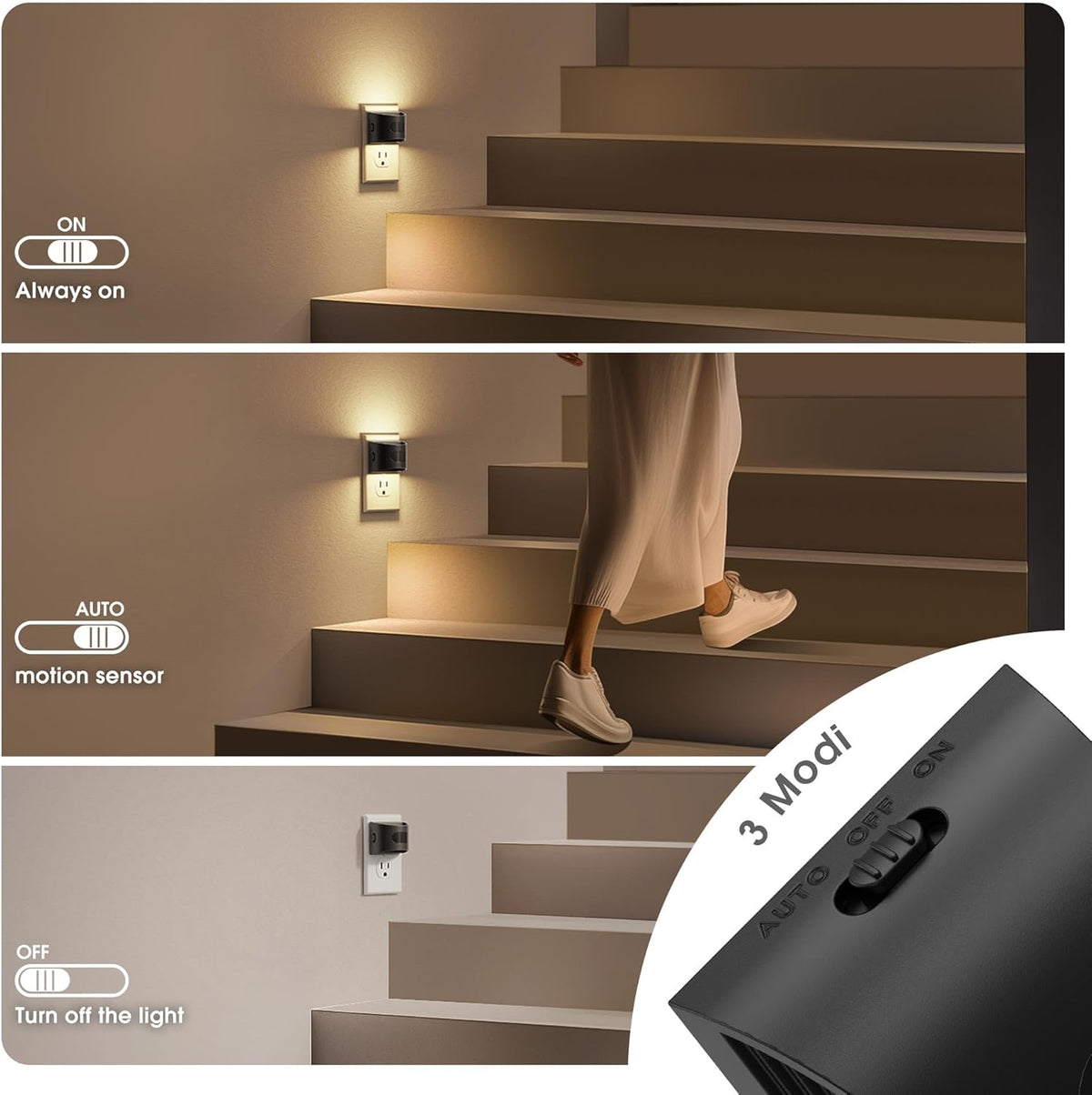 JandCase Motion Sensor Night Light, Night Lights Plug into Wall, Dusk to Dawn Sensor Nightlight