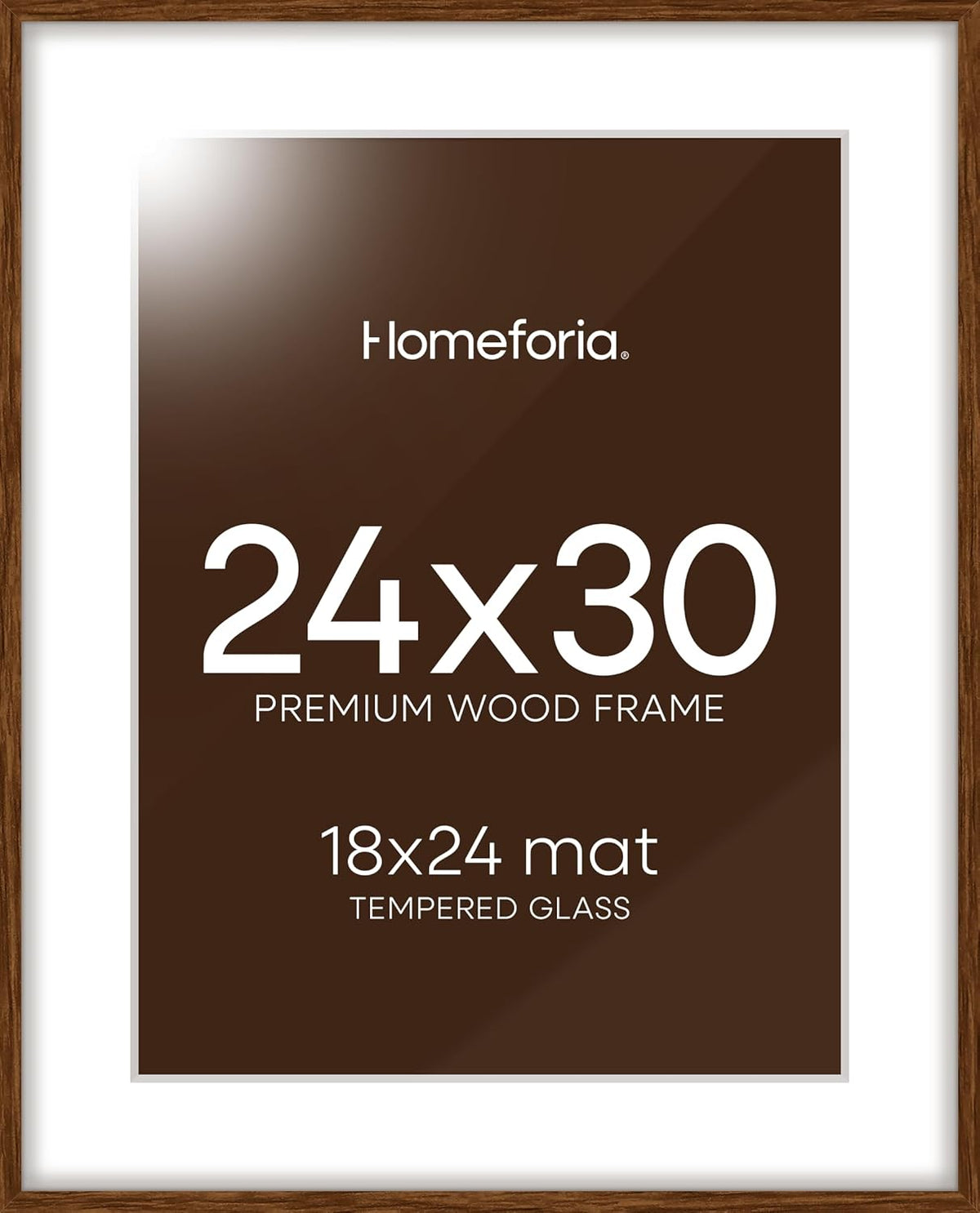 Homeforia 24x30 Walnut Frame, High End Oak 24 x 30 Wooden Poster Frame with Mat 18 x 24, 30x24