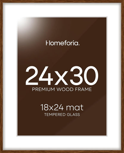 Homeforia 24x30 Walnut Frame, High End Oak 24 x 30 Wooden Poster Frame with Mat 18 x 24, 30x24