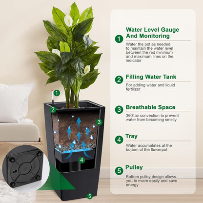 30" Tall Planters Set of 2, Outdoor＆Indoor Black Planter Pots, High Front Porch Planter Pots with