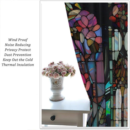 Stained Glass Curtains,Vintage Colorful Abstract Art Home Decor Drapes for Bedroom Living Room