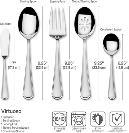 Mikasa, Virtuoso Flatware Service for 12, 65 Piece Set, 18/10 Stainless Steel, Silverware Set with