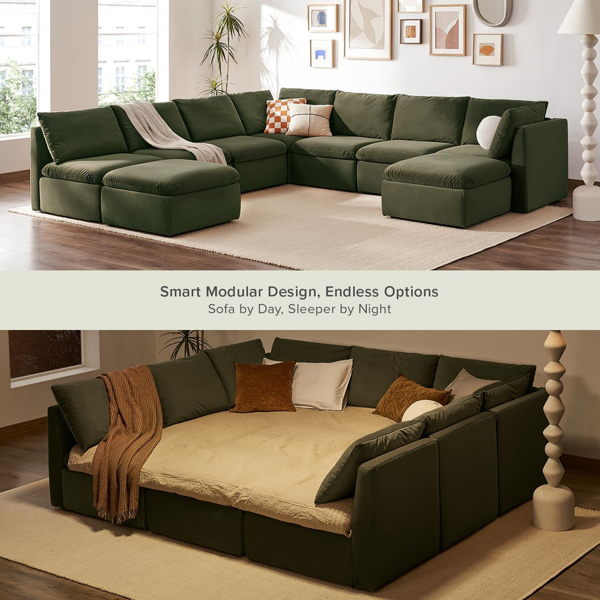mopio Oversized Modular Sectional Sofa with Fully Removable Covers and Storage, Convertible U