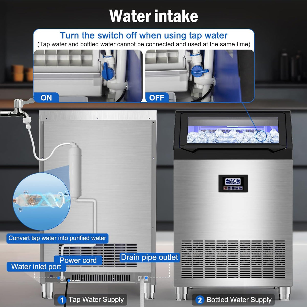 Commercial Ice Maker Machine 350 LBS/24H, 136 Ice Trays Freestanding & Undercounter Ice Machine
