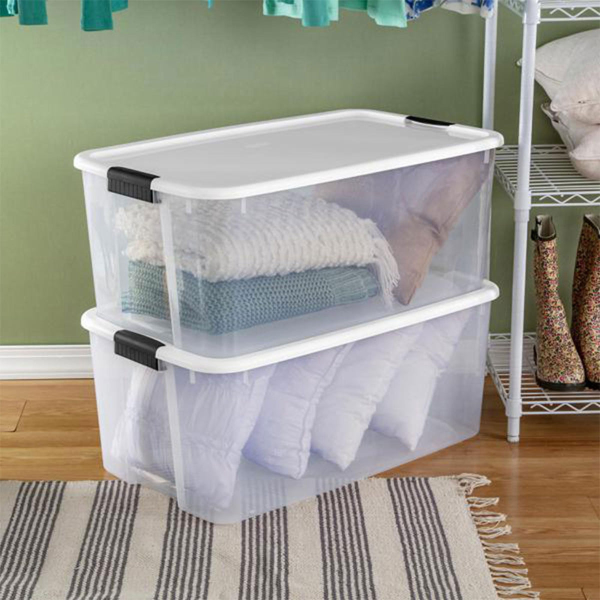 Sterilite 4-Pack Ultra Latching Box, Storage Bins with Lids, Clear Plastic, 116 Quart - Heavy-Duty