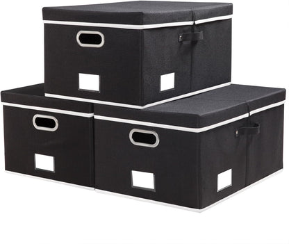 PRANDOM Storage Boxes with Lids [3-Pack] Fabric Collapsible Storage Bins Organizer Containers
