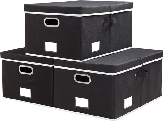 PRANDOM Storage Boxes with Lids [3-Pack] Fabric Collapsible Storage Bins Organizer Containers