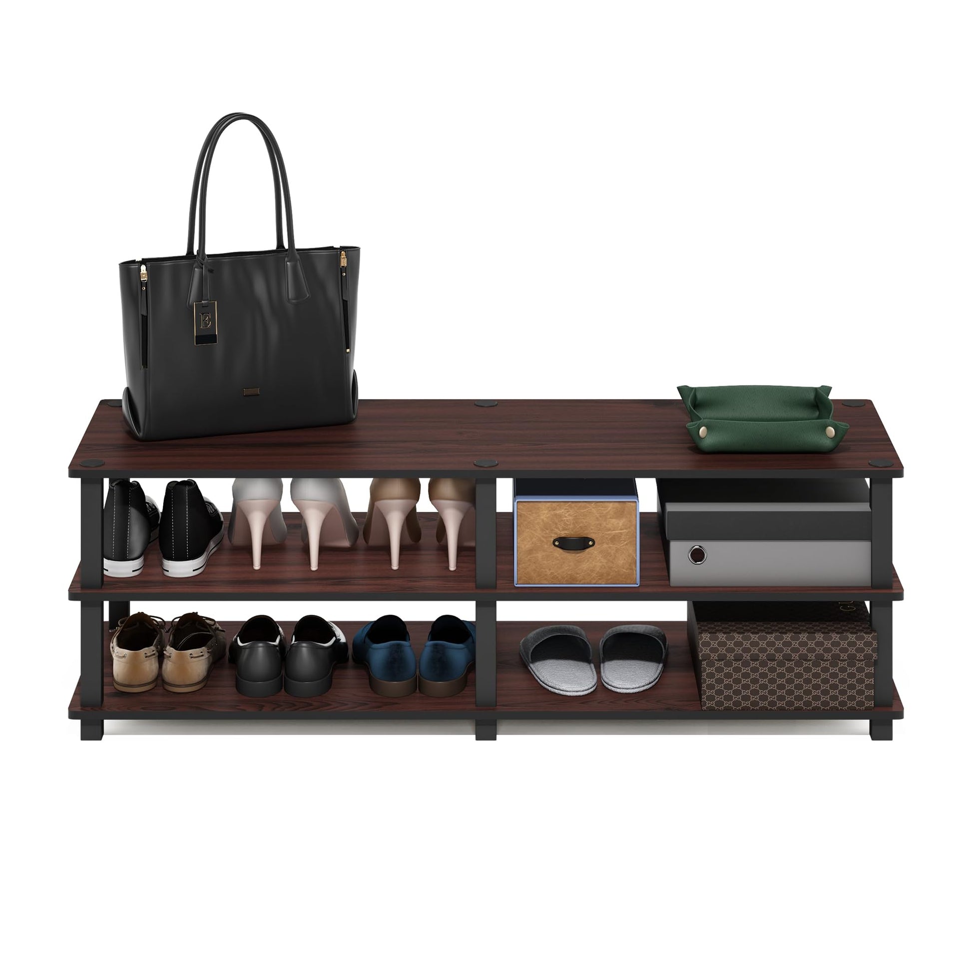 Furinno TURN-S-TUBE Shoe Rack, 3-Tier Wide Shoe Organizer, Open Shelf Rectangular Shoe Storage