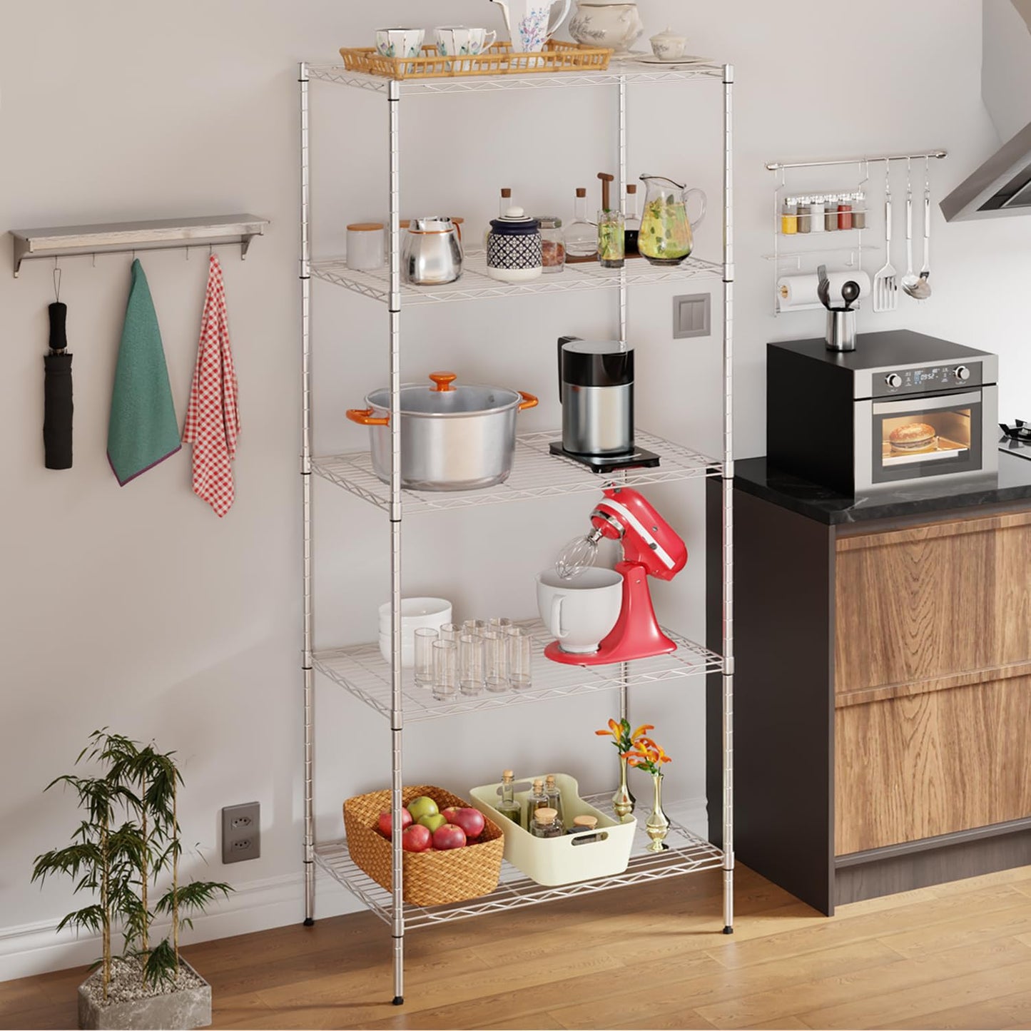 Large Wire Shelving Unit 5-Tier Metal Storage Shelves Heavy Duty Garage Shelving Adjustable Storage