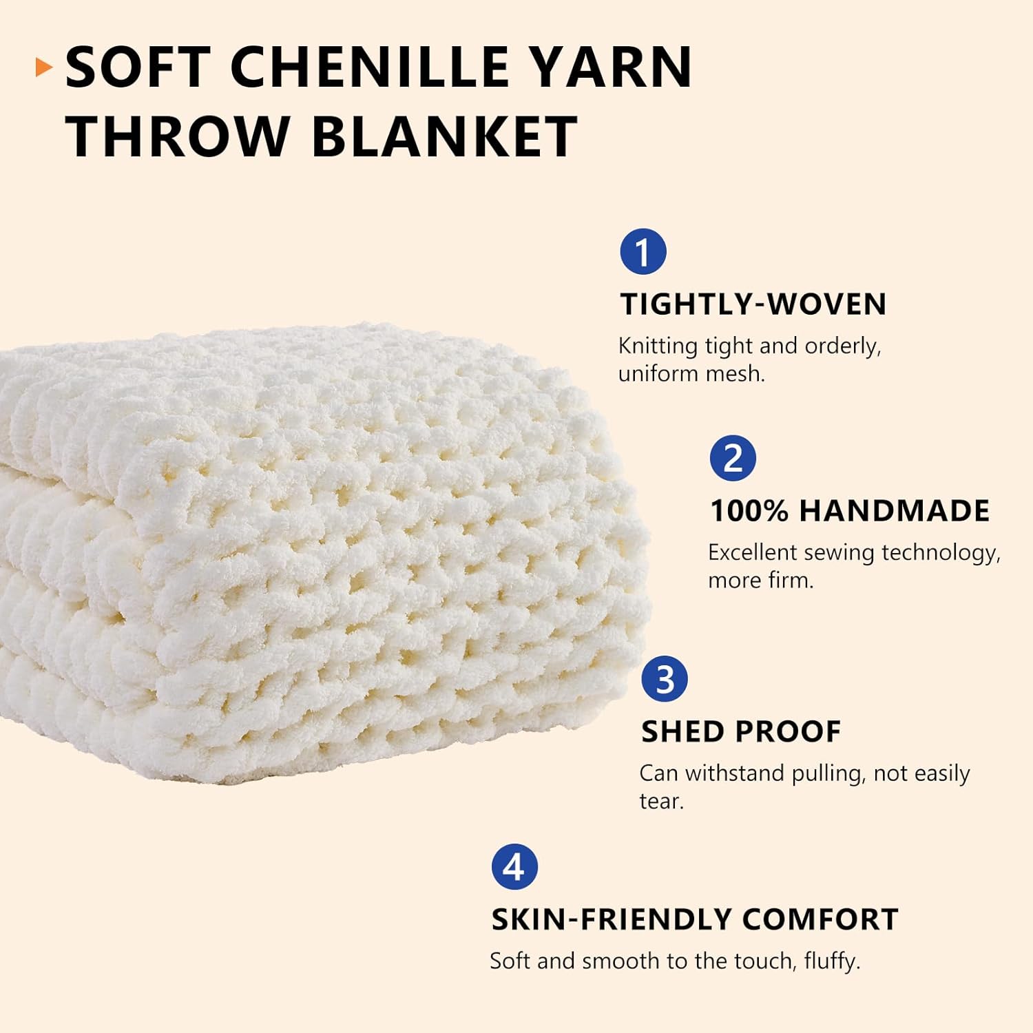 L'AGRATY Chunky Knit Blanket Throw: 80''x90'' Chenille Chunky Knitted Throw Blanket for Bed Couch