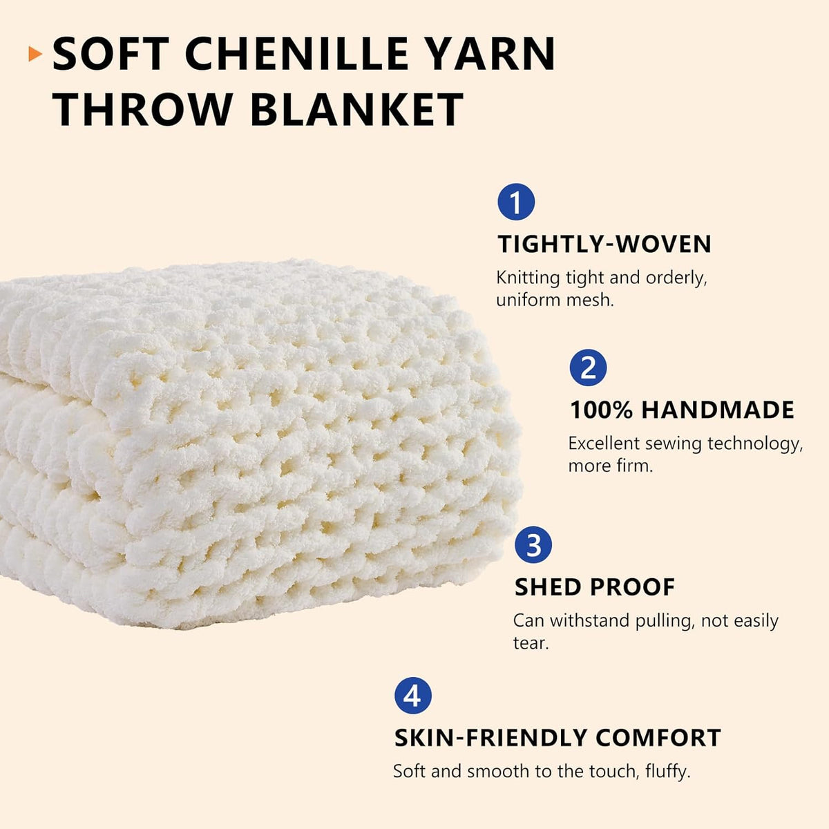 L'AGRATY Chunky Knit Blanket Throw: Soft Chenille Yarn Throw Blanket 60x80 - Handmade Thick Cable