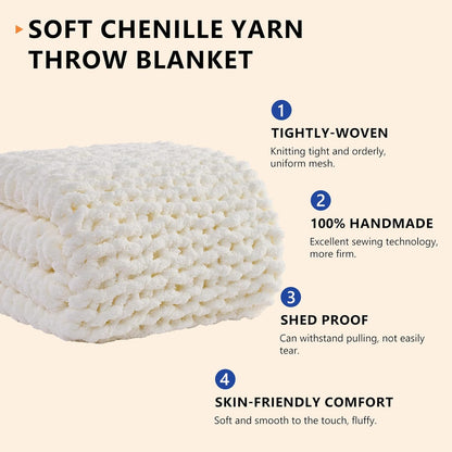 L'AGRATY Chunky Knit Blanket Throw: 72''x84'' Chenille Chunky Knitted Throw Blanket for Bed Couch