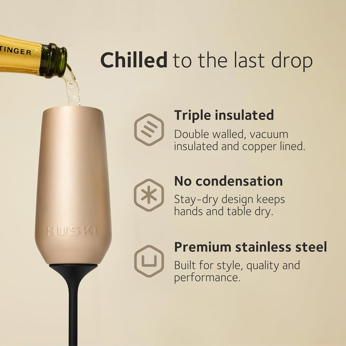 Huski Champagne Flute | NEW | Award-winning Design with Detachable Stem | Premium Stainless Steel