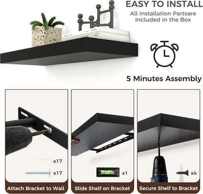 Floating Shelves for Wall, Large Wall Mounted Shelves with Invisible Brackets, Long Wood Floating