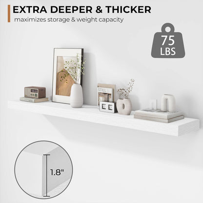 Fun Memories 48 Inch Floating Shelves - Fireplace Mantel Shelf - Deep Wall Mounted Wood Storage