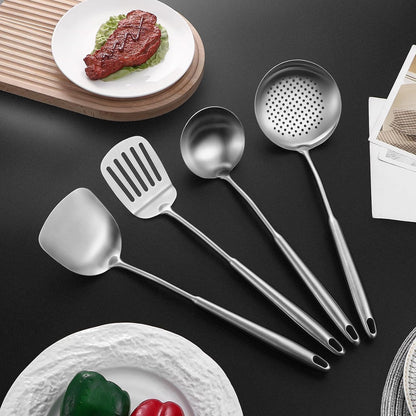 15" Wok Spatula and Ladle,Skimmer Spoon, Slotted Turner Spatula,304 Stainlss Steel Matte Kitchen