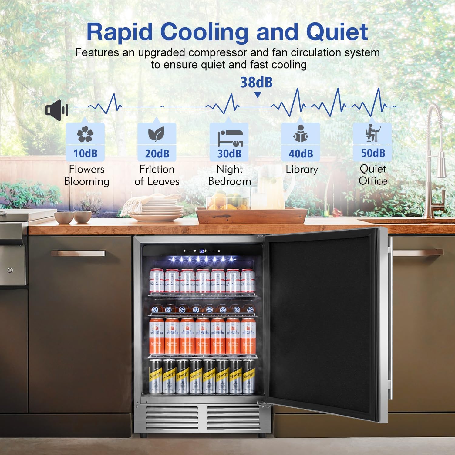 Tylza Outdoor Refrigerator 24 Inch Wide, Stainless Steel Beverage Refrigerator 176 Can for