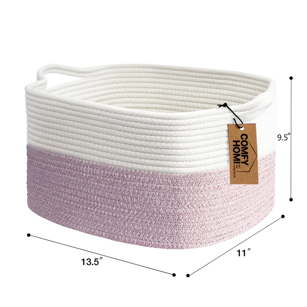 COMFY-HOMI Cotton Rope Woven Medium Basket with Handles for shelf，Cloth Storage Basket for