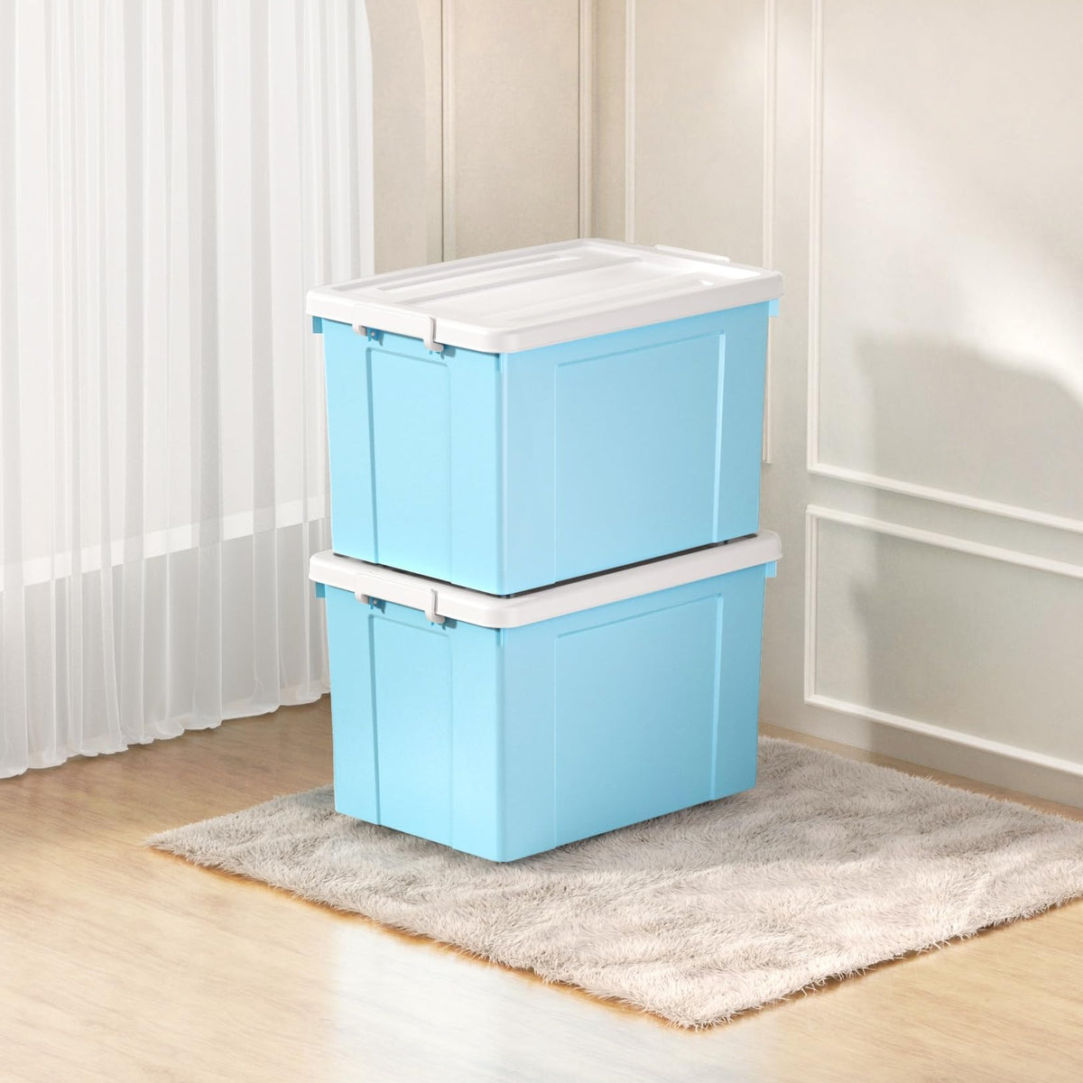Cetomo Lidded Storage Bin with Handle, Tote Organizing Container with Wheels, Lid and Secure