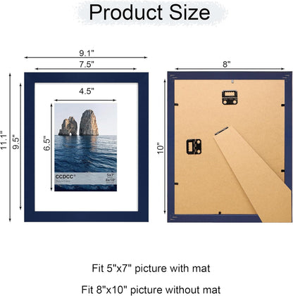 8x10 Picture Frame Set of 4, 8 x 10 Wood Photo Frames with Mat for 5x7, Natural Wooden Frame with