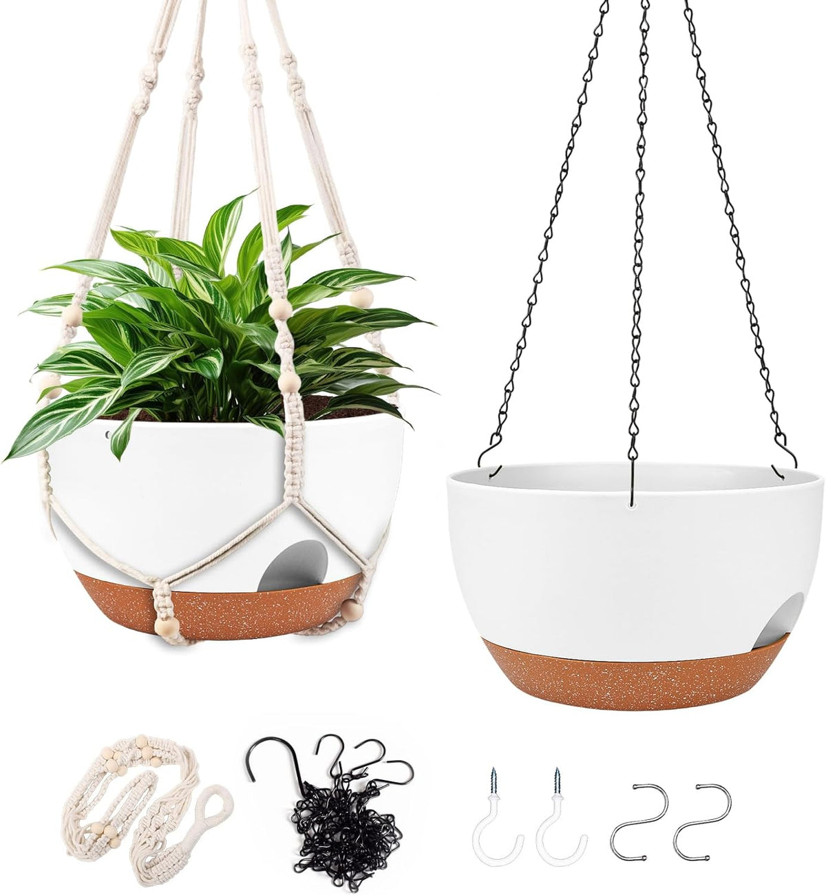 Hanging Planters for Outdoor Indoor Plants, 2 Pack 12 Inch Hanging Basket Plants Outdoor, Self