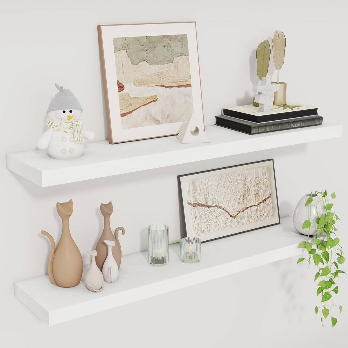 Fun Memories Floating Shelves for Wall, 30" Rustic Wood Deep Wall Mounted Shelves with Invisible
