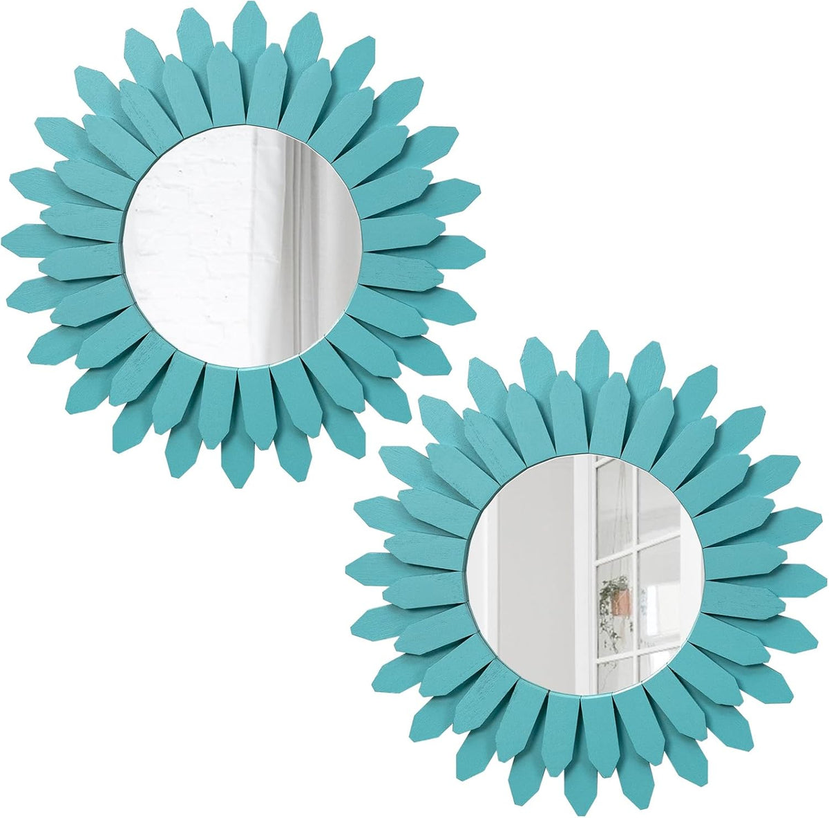 Honiway Beach Wall Decor Mirror 2 Pack 12 inch Wood Coastal Wall Decor Sunburst Boho Home Decor