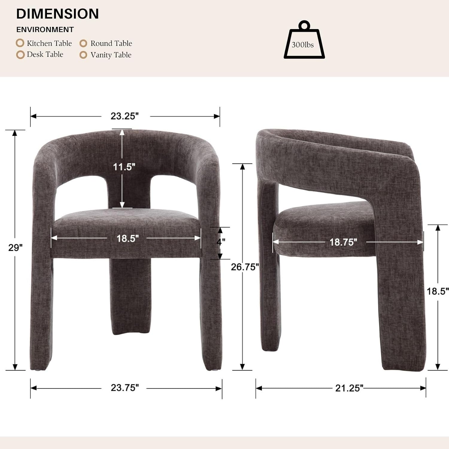 Charcoal Grey Chenille Dining Chairs Set of 4, Modern Barrel Dining Room Chairs Upholstered Accent