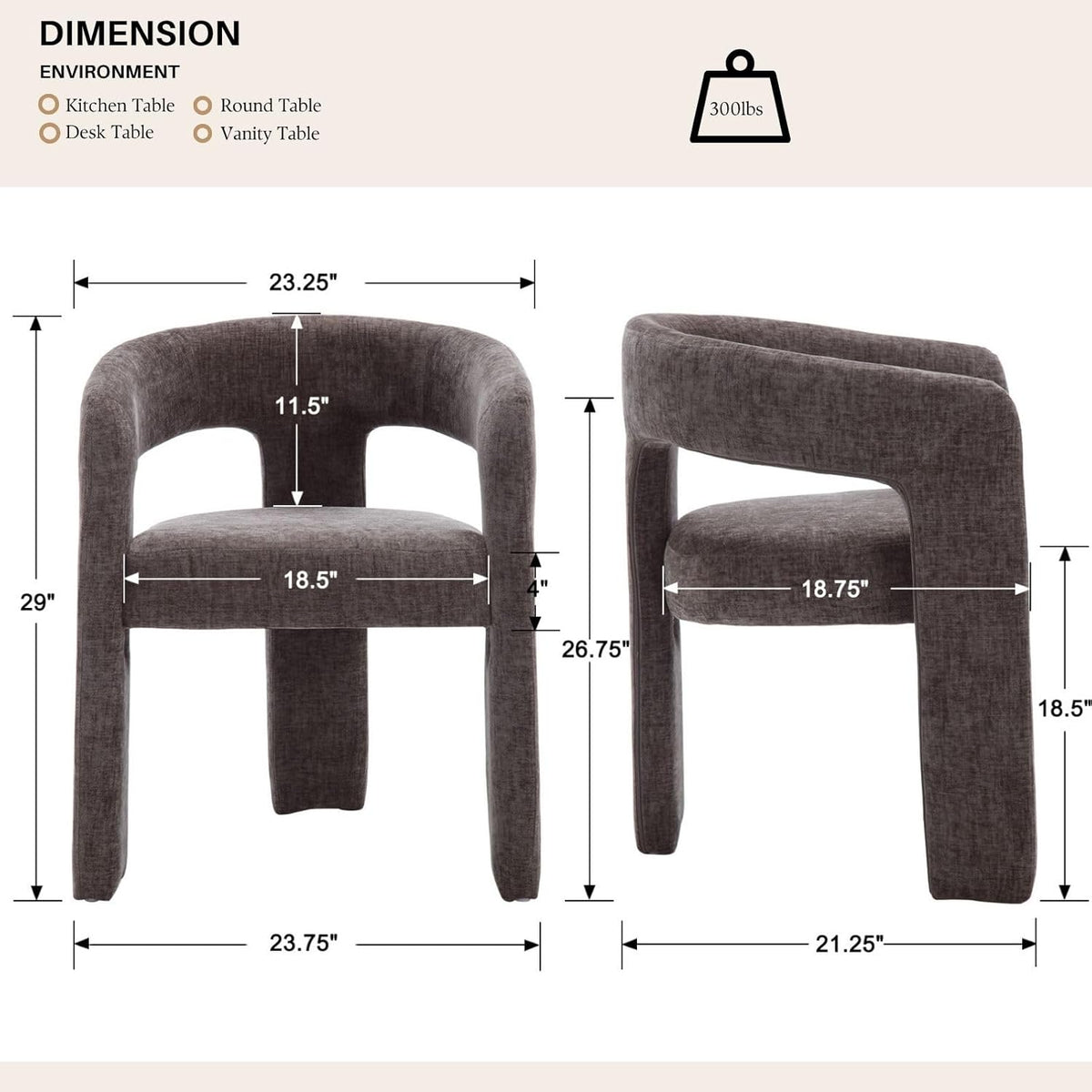 Charcoal Grey Chenille Dining Chairs Set of 6, Modern Barrel Dining Room Chairs Upholstered Accent