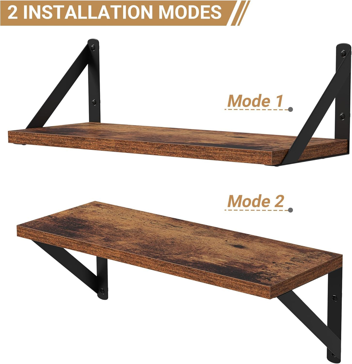 Heimlove Floating Shelves for Wall, 16 Inch Long Wood Floating Shelves Set of 3, Wall Mounted