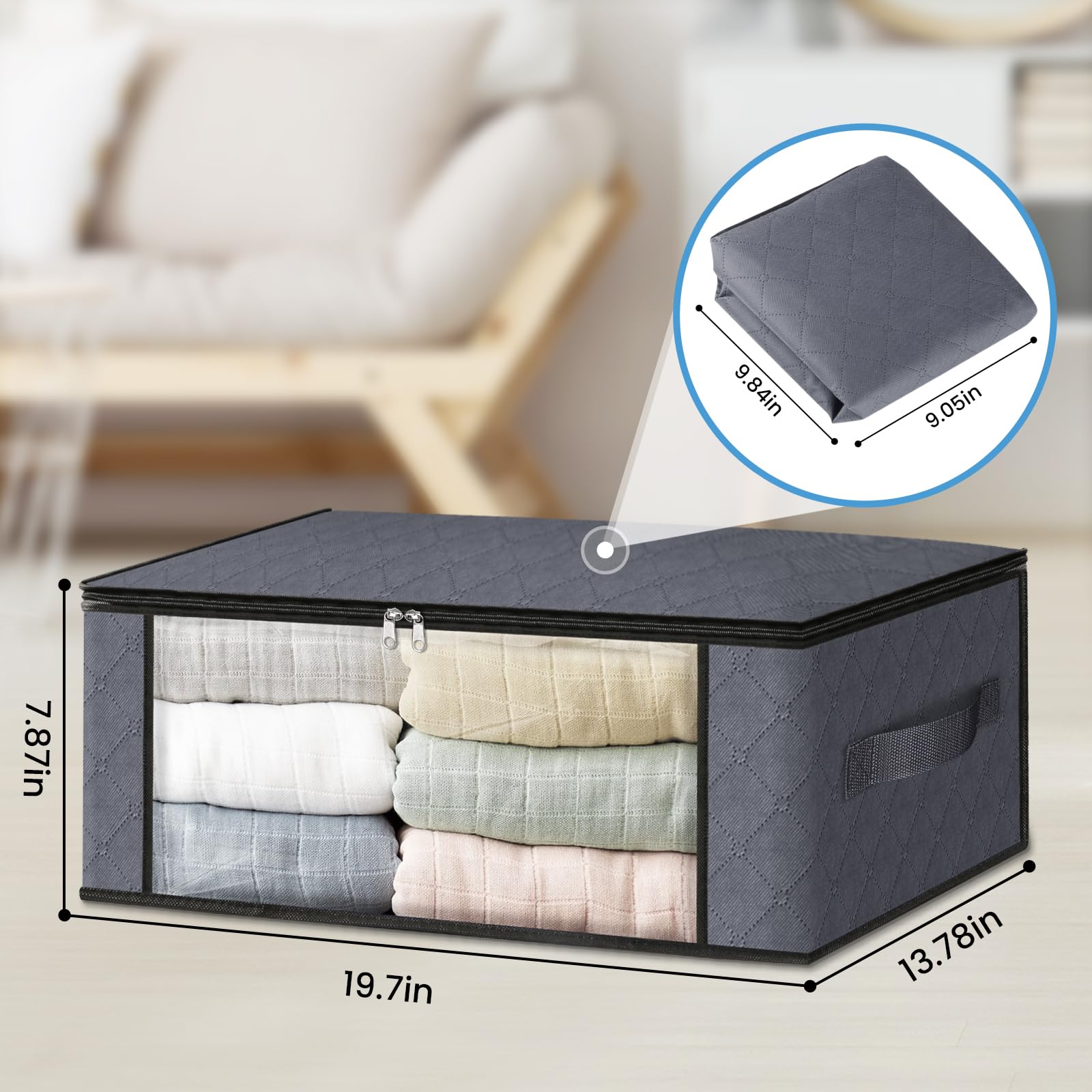HomeHacks 3-Pack Clothes Organizer Storage Bags, 35L Storage Bins, Gray