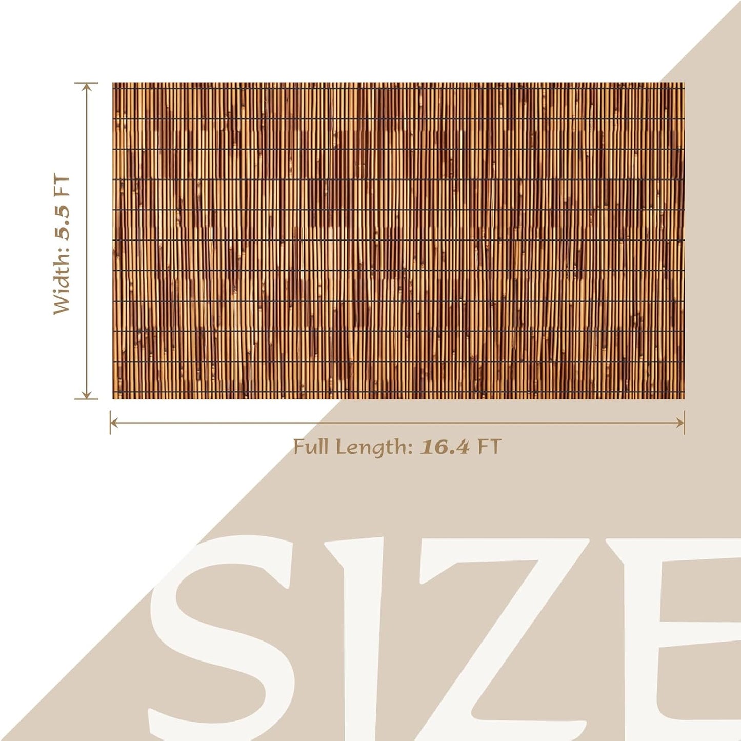 Bamboo Reed Fencing Rolls,5.5FT X 16.4FT Reed Screen Curtain Fence Covering Privacy Bamboo for