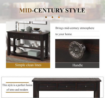 Solid Wood Console Table,Sofa Table with Storage Drawers and Bottom Shelf,Entryway Table for Entry