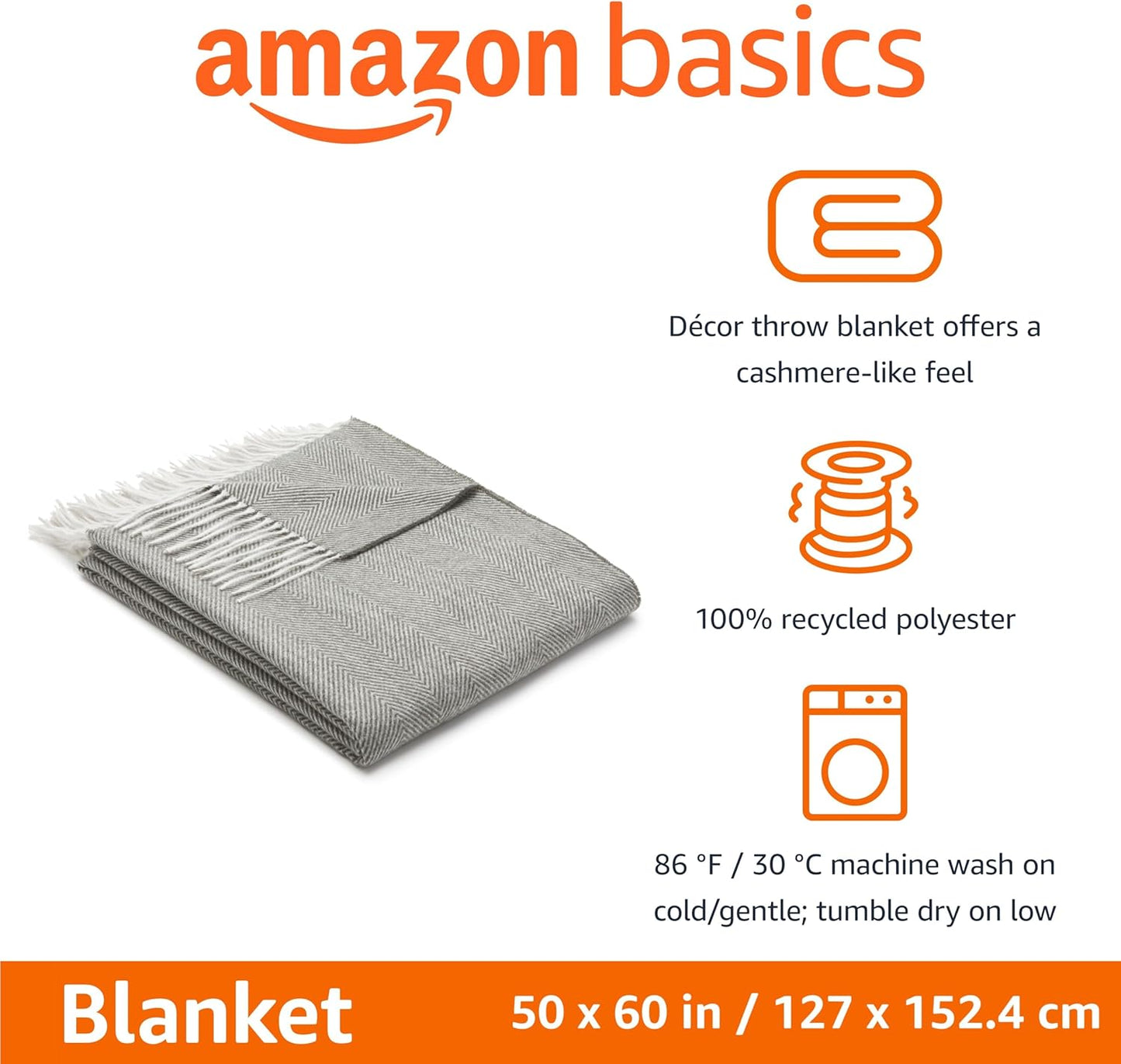 Amazon Basics Cozy Room Décor Throw Blanket, Lightweight, Recycled Polyester, Dark Gray and Light