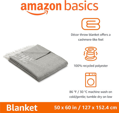 Amazon Basics Cozy Room Décor Throw Blanket, Lightweight, Recycled Polyester, Dark Gray and Light