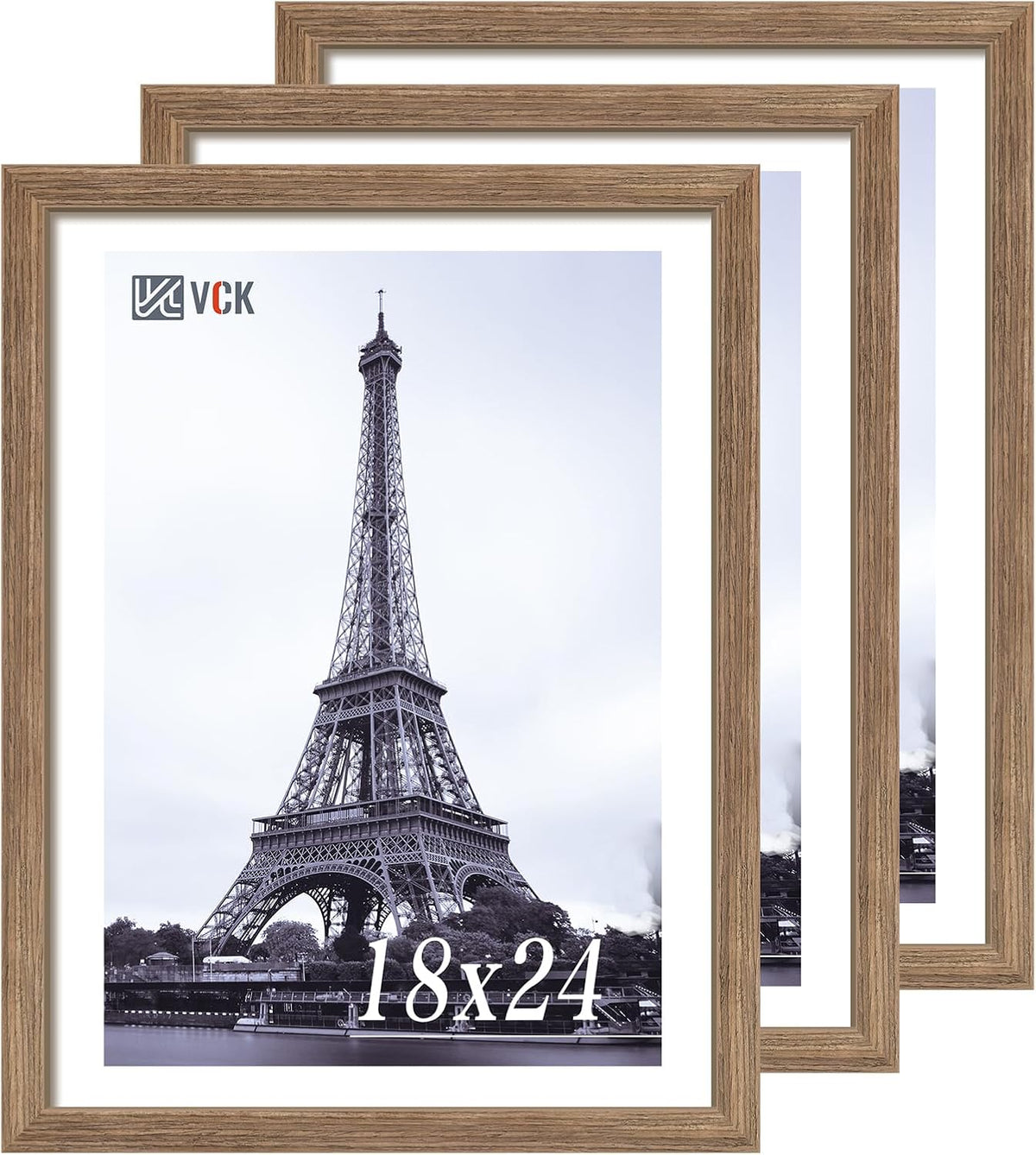 VCK 18x24 Poster Frame 3 Pack, Brown Walnut Wood Picture Frame, Exclusive Wood Grain, Wall Mounting