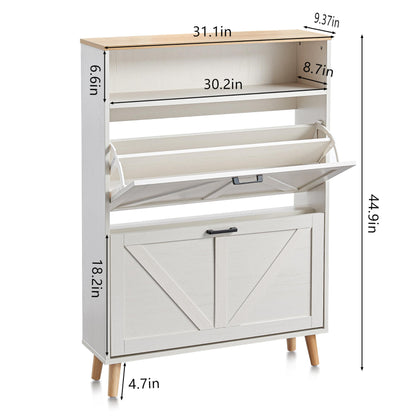 Alaxgumrol Shoe Storage Cabinet for Entryway with 2 Flip Drawers, Farmhouse Narrow Shoe Rack