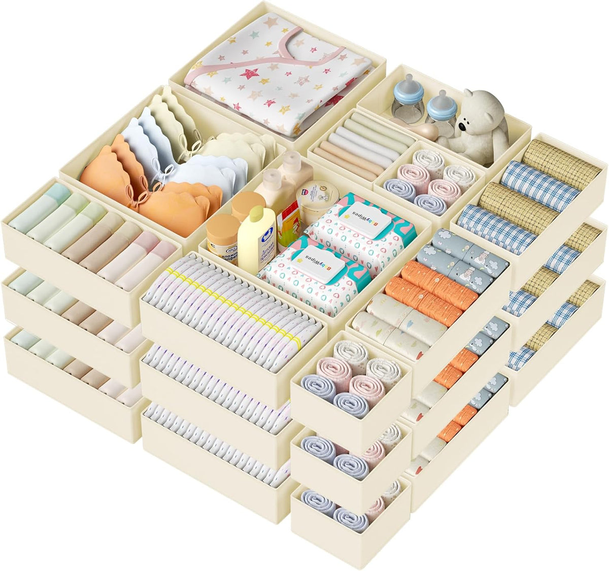 DIMJ Drawer Organizer Clothes 24 Pack - Foldable Baby Organizers and Storage & Dresser Organizer