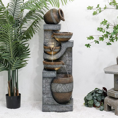 SunJet 5-Tiers Indoor/Outdoor Garden Water Fountain - 42.5inches Modern Floor-Standing Cascading