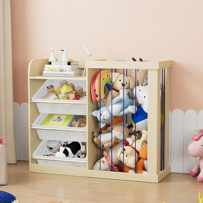 Kids Toy Storage Organizer with 3 Removable Plastic Bins Toddler Montessori Bookshelf with Stuffed