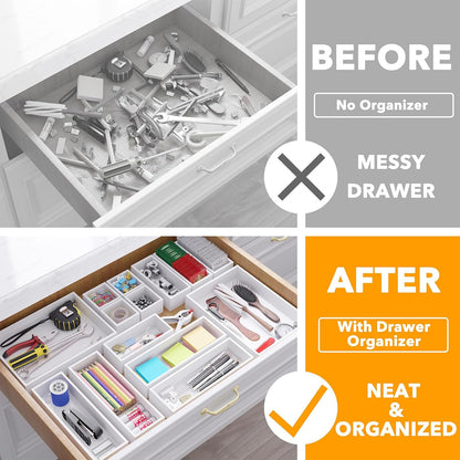 SpaceAid 14-Piece Bamboo Drawer Organizer Storage Boxes Set, Wood Tray Junk Drawer Organizers