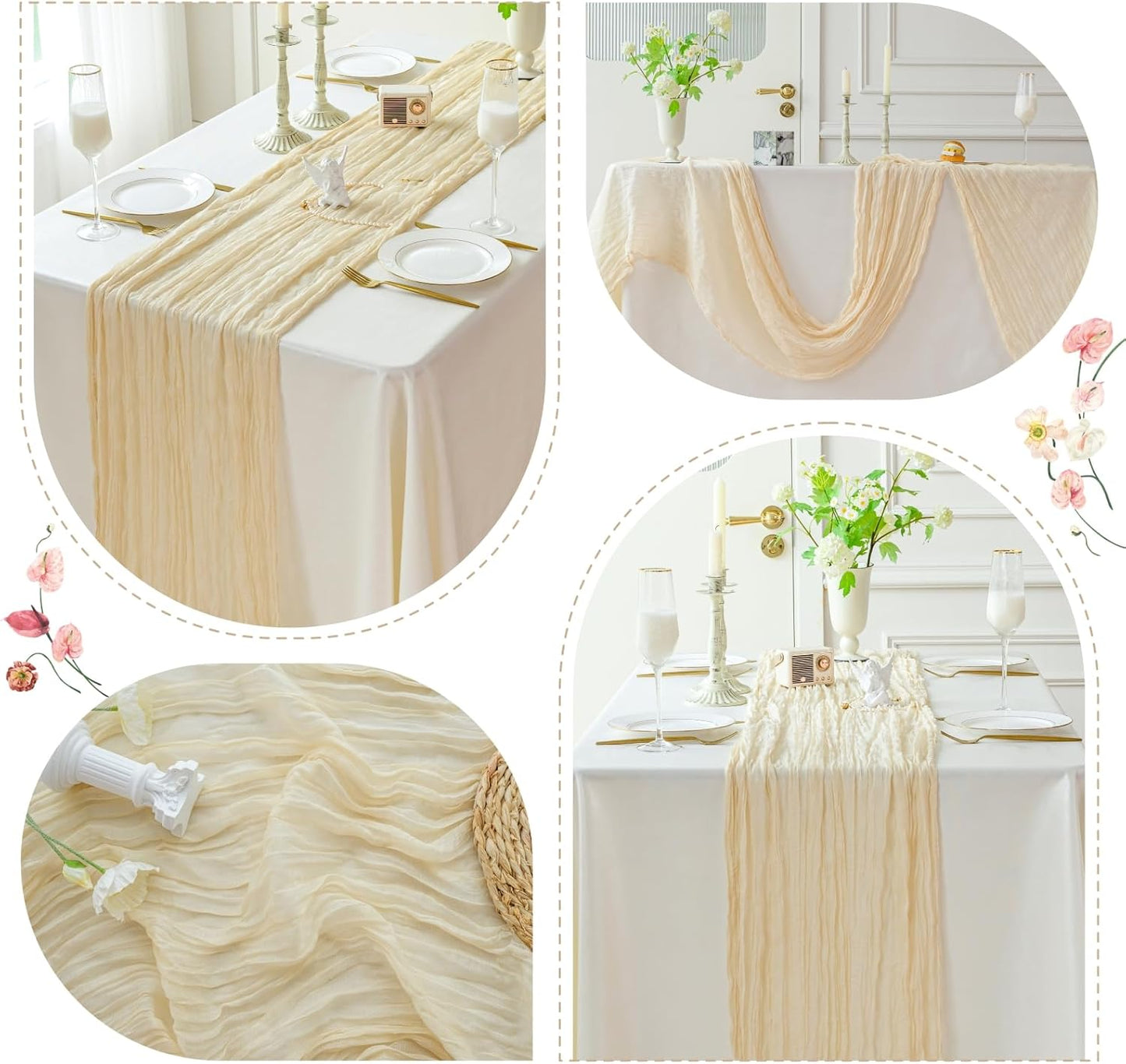 Sioloc 1 Pack Beige Cheesecloth Table Runner Fall Autumn Decor for Home 10ft Table Cloth for Tea