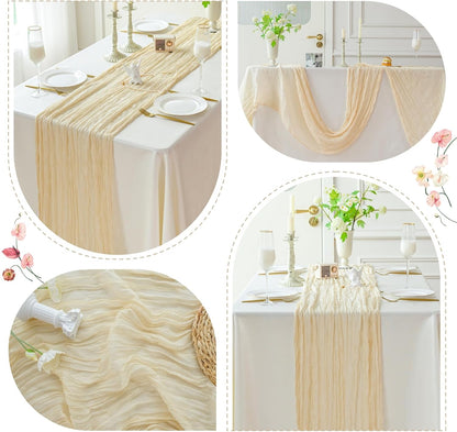 Sioloc 1 Pack Beige Cheesecloth Table Runner Fall Autumn Decor for Home 10ft Table Cloth for Tea