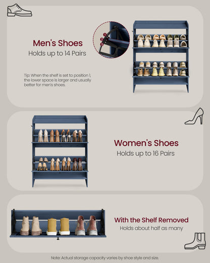 VASAGLE Shoe Storage Cabinet Organizer with 2 Flip Drawers, Freestanding Narrow Shoe Rack Cabinet