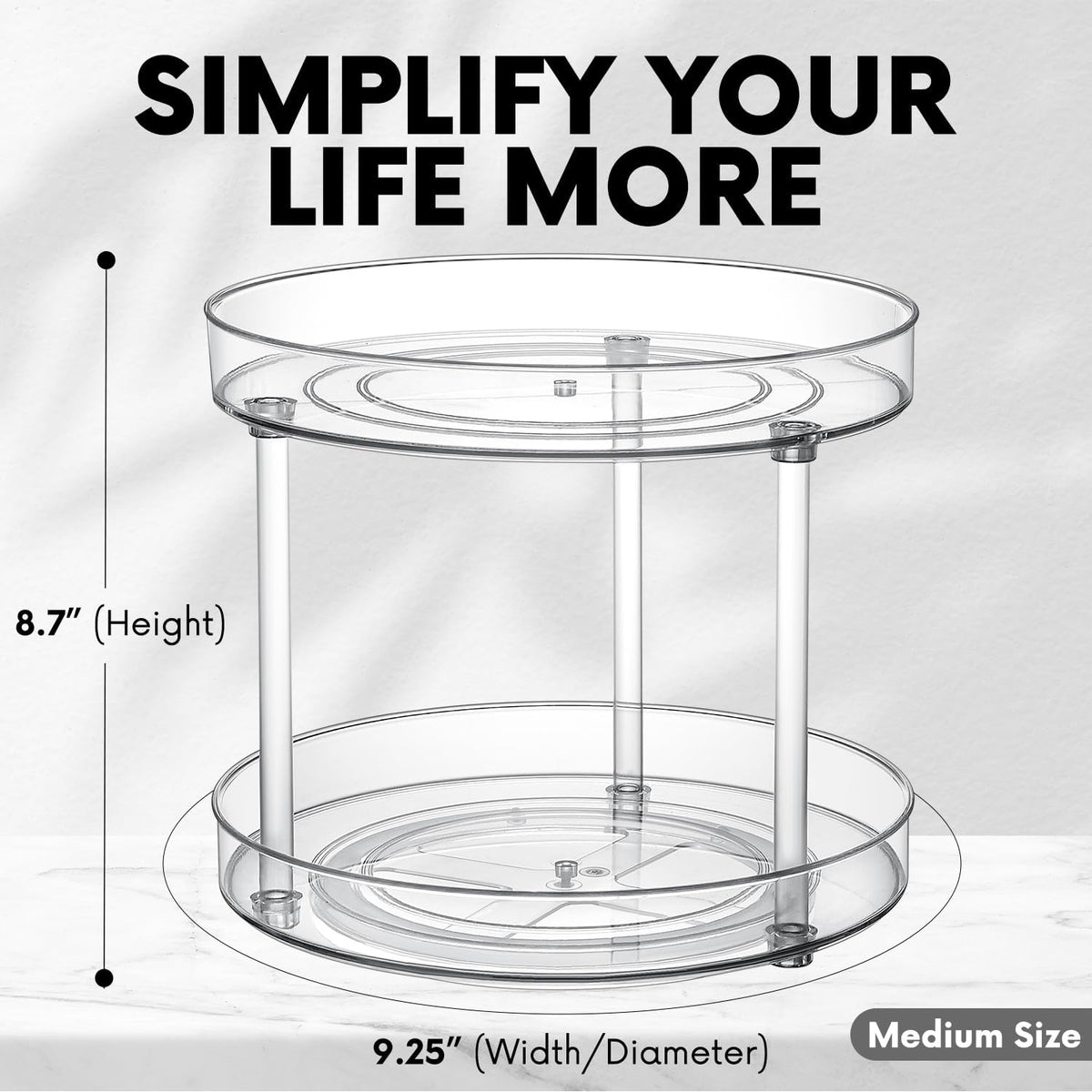 Clear Lazy Susan Organizer, Spice Rack Kitchen Cabinet Turntable, Pantry and Fridge Rotating