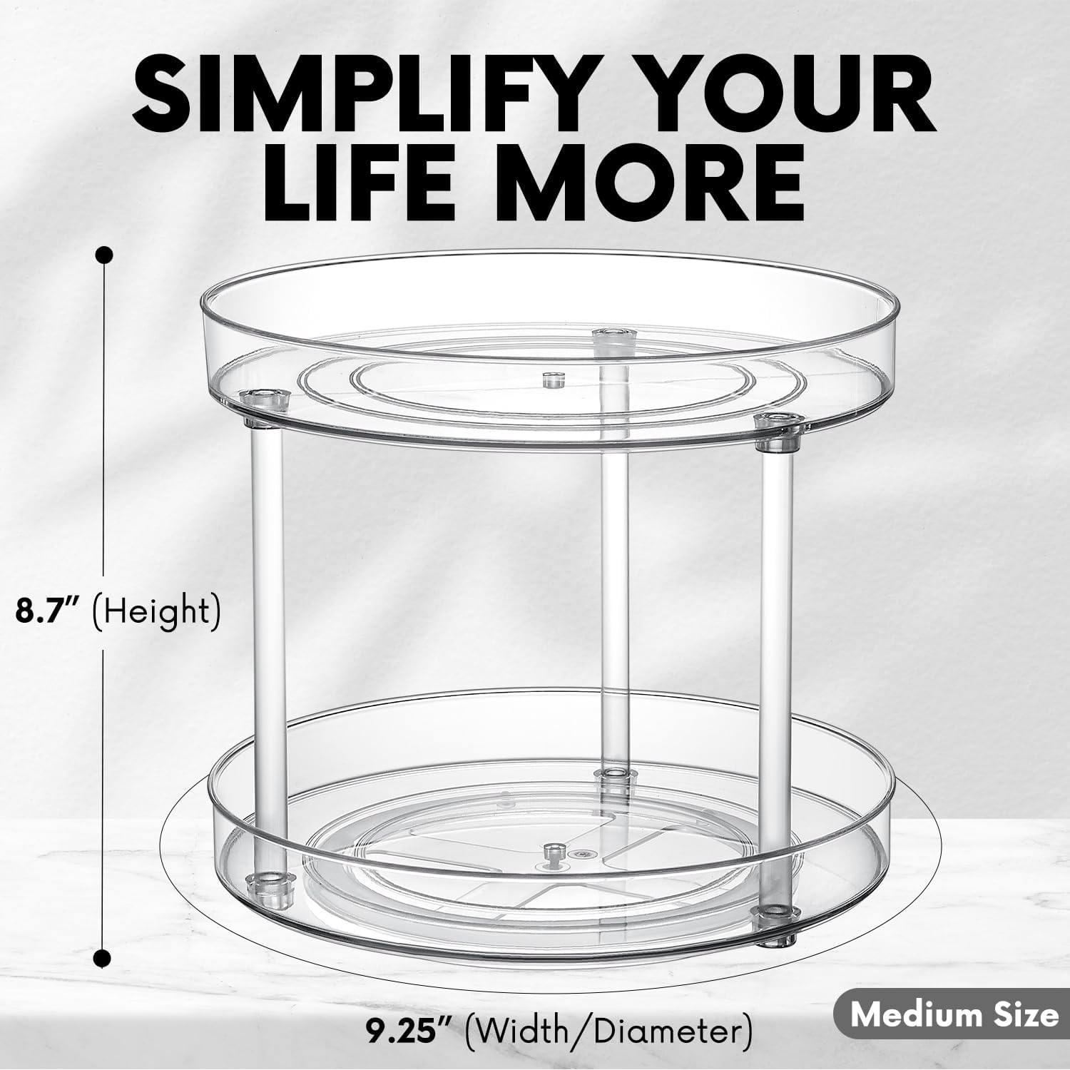 Clear Lazy Susan Organizer, Spice Rack Kitchen Cabinet Turntable, Pantry and Fridge Rotating