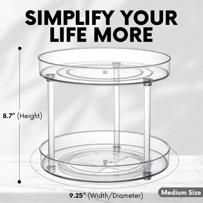 Clear Lazy Susan Organizer, Spice Rack Kitchen Cabinet Turntable, Pantry and Fridge Rotating