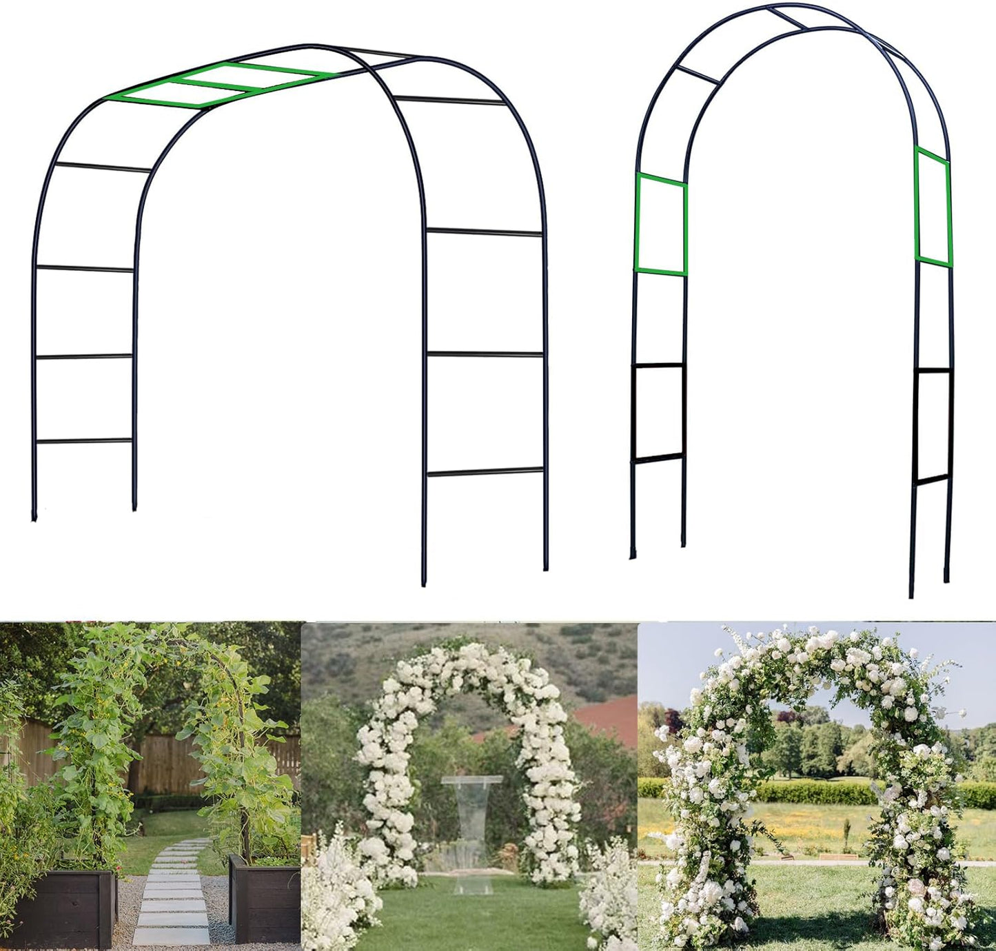 Metal Pergola Arbor Garden Arch - 4.6 * 7.8 or 6.4 * 7.5Ft, Assemble Freely 2 Sizes for Various