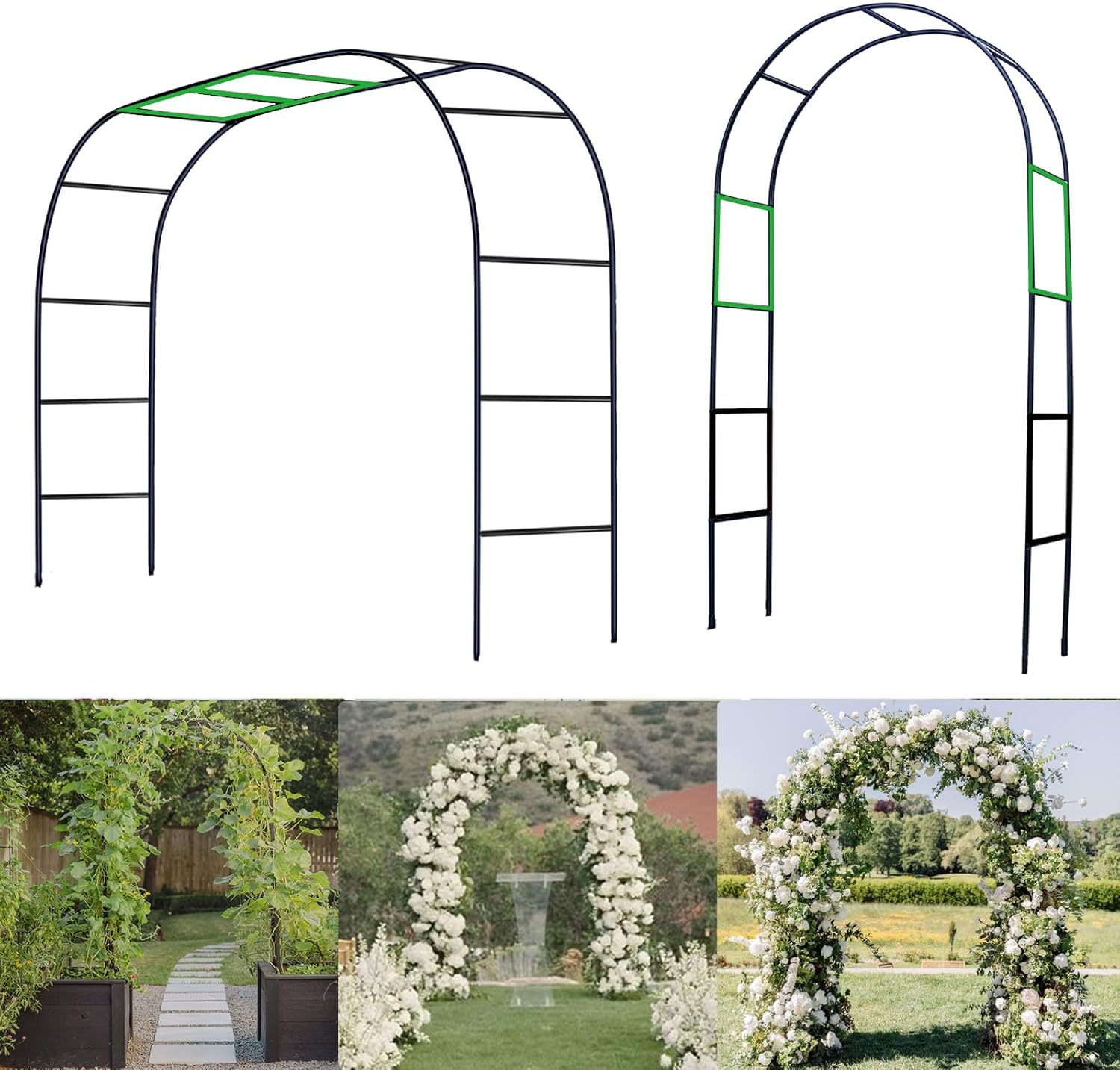 Metal Pergola Arbor Garden Arch - 4.6 * 7.8 or 6.4 * 7.5Ft, Assemble Freely 2 Sizes for Various